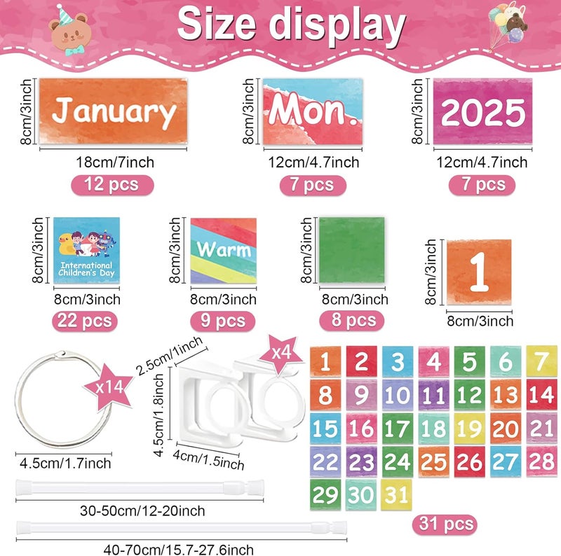EggSun 96 Cards Classroom Bulletin Board Decorations Set for Teachers,Flip Calendar with Holder for Classroom,Adjustable Calendar,Preschool Elementary Home Decor Supplies（Watercolor） - Image 3